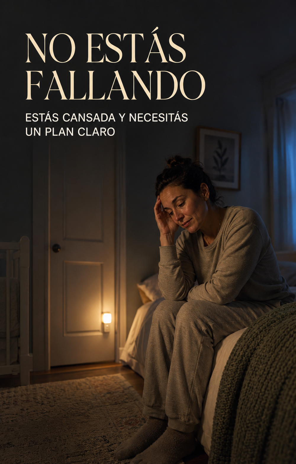 Madre agotada durante la noche. No estás fallando: estás cansada y necesitás un plan claro.